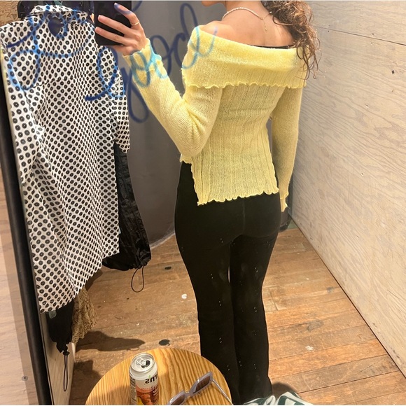 Urban Outfitters Kimchi Blue Yellow Fiona Off the Shoulder Sweater with Bow - Picture 14 of 14